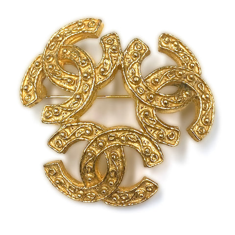 Chanel Triple Coco Mark 2004 Brooch GP Gold WS2556