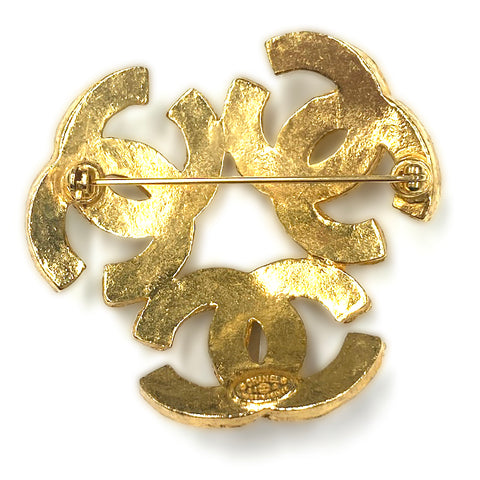 Chanel Triple Coco Mark 2004 Brooch GP Gold WS2556