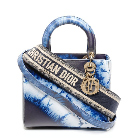 Christian Dior Lady Dior Medium Jacquard Shoulder 2-Way Tie-Dye Handbag blue WS25580