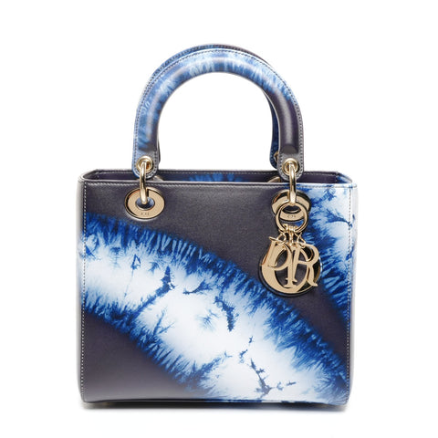 Christian Dior Lady Dior Medium Jacquard Shoulder 2-Way Tie-Dye Handbag blue WS25580