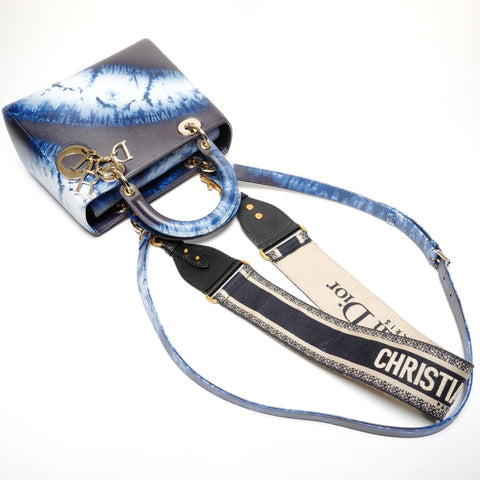 Christian Dior Lady Dior Medium Jacquard Shoulder 2-Way Tie-Dye Handbag blue WS25580