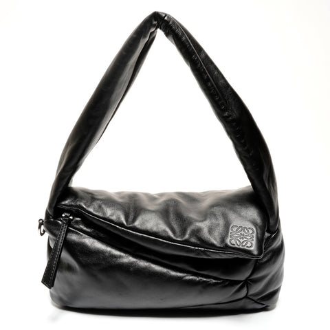 LOEWE Puffer Puzzle Hobo Leather Padded Shoulder Bag black WS25585