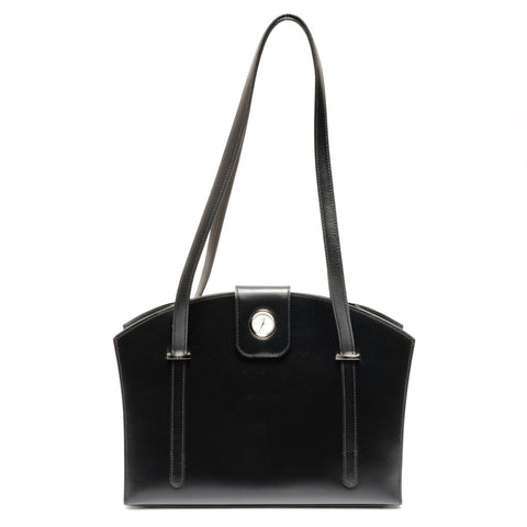 HERMES � C stamped 1999 Linn watch with clock Shoulder Bag black WS25586