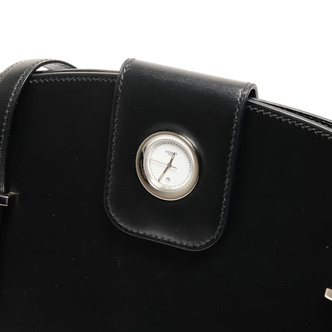 HERMES � C stamped 1999 Linn watch with clock Shoulder Bag black WS25586
