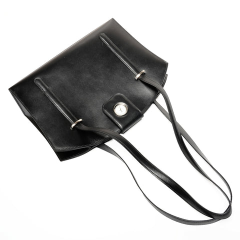 HERMES � C stamped 1999 Linn watch with clock Shoulder Bag black WS25586