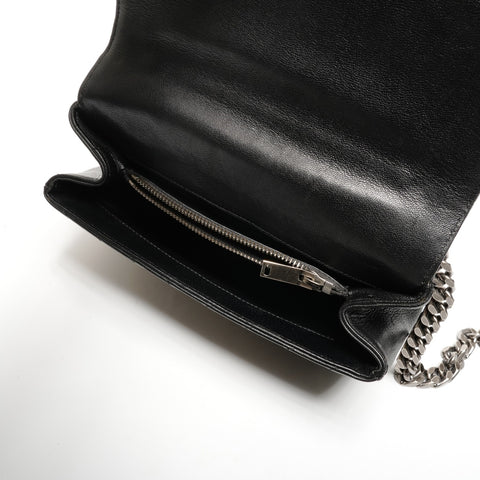 YVES SAINT LAURENT Lulu Small Top Handle Chain Silver Metal Shoulder Bag black WS25587