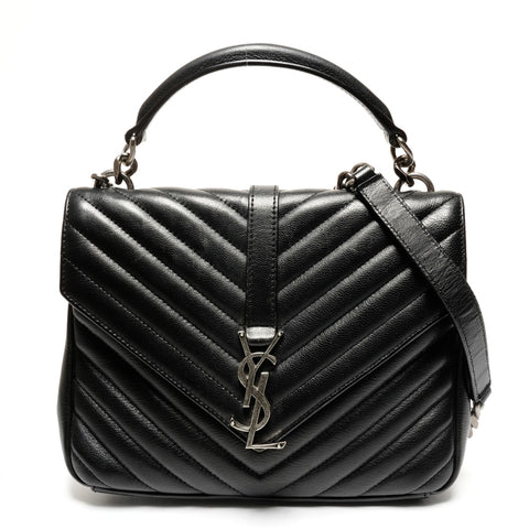 YVES SAINT LAURENT Lulu Small Top Handle Chain Silver Metal Shoulder Bag black WS25587