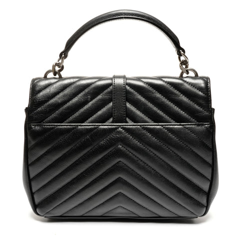 YVES SAINT LAURENT Lulu Small Top Handle Chain Silver Metal Shoulder Bag black WS25587