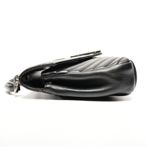 YVES SAINT LAURENT Lulu Small Top Handle Chain Silver Metal Shoulder Bag black WS25587