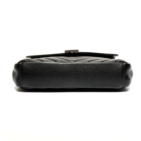 YVES SAINT LAURENT Lulu Small Top Handle Chain Silver Metal Shoulder Bag black WS25587