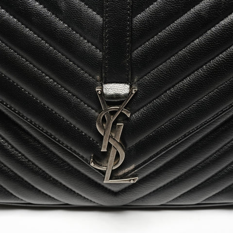 YVES SAINT LAURENT Lulu Small Top Handle Chain Silver Metal Shoulder Bag black WS25587