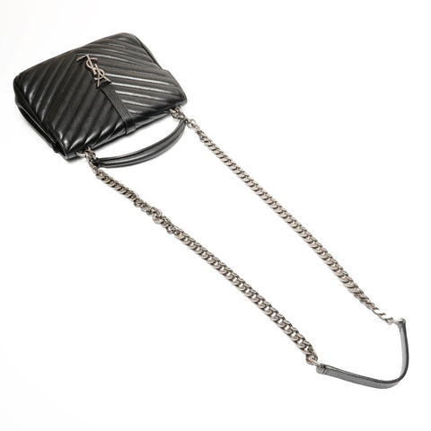 YVES SAINT LAURENT Lulu Small Top Handle Chain Silver Metal Shoulder Bag black WS25587