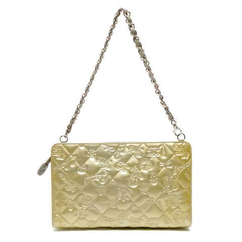 CHANEL No. 13 2009-2010 Patent Leather Icon Motif Chain Shoulder Bag gold WS25591