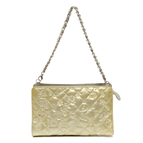 CHANEL No. 13 2009-2010 Patent Leather Icon Motif Chain Shoulder Bag gold WS25591