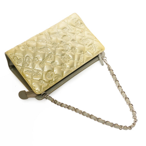 CHANEL No. 13 2009-2010 Patent Leather Icon Motif Chain Shoulder Bag gold WS25591