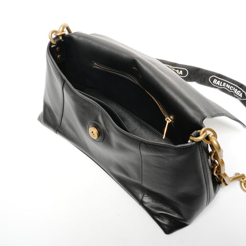 BALENCIAGA Balenciaga Medium Downtown Leather Shoulder Bag black WS25593