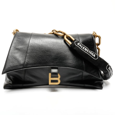BALENCIAGA Balenciaga Medium Downtown Leather Shoulder Bag black WS25593