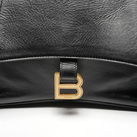 BALENCIAGA Balenciaga Medium Downtown Leather Shoulder Bag black WS25593