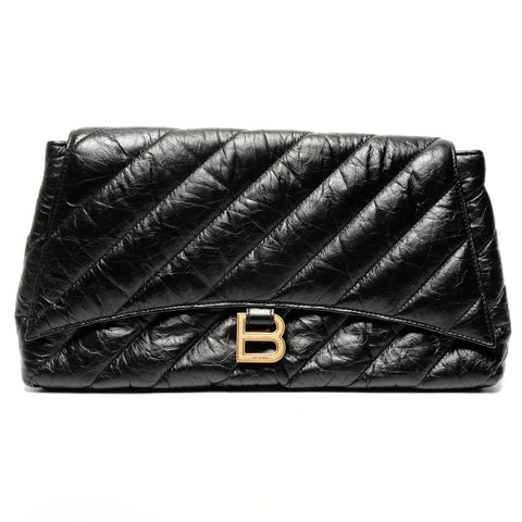 BALENCIAGA Leather Crush Clutch bag black WS25594