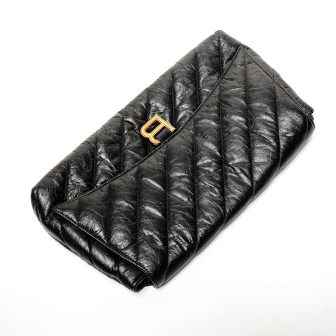 BALENCIAGA Leather Crush Clutch bag black WS25594