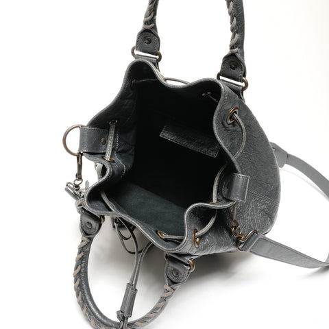 BALENCIAGA Lambskin Mini Pompon Leather Shoulder Bag gray WS25595