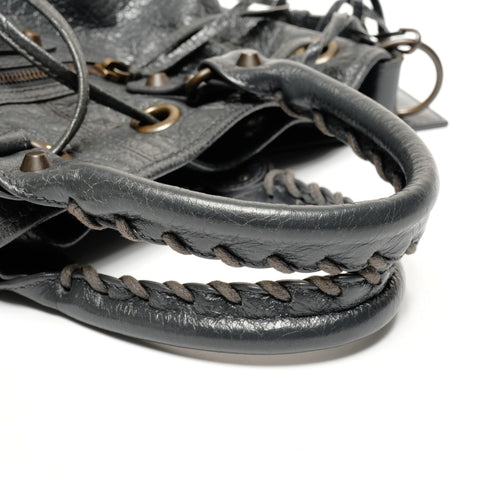 BALENCIAGA Lambskin Mini Pompon Leather Shoulder Bag gray WS25595