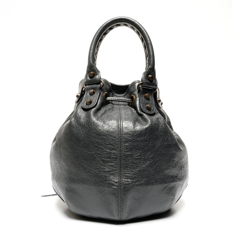 BALENCIAGA Lambskin Mini Pompon Leather Shoulder Bag gray WS25595