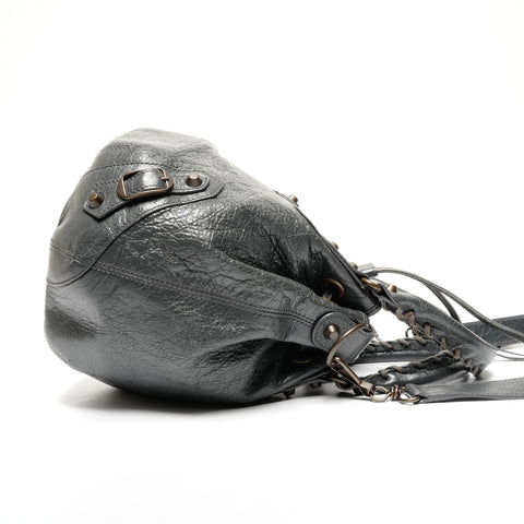 BALENCIAGA Lambskin Mini Pompon Leather Shoulder Bag gray WS25595