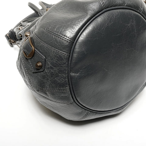 BALENCIAGA Lambskin Mini Pompon Leather Shoulder Bag gray WS25595