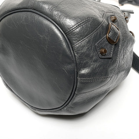 BALENCIAGA Lambskin Mini Pompon Leather Shoulder Bag gray WS25595