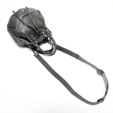 BALENCIAGA Lambskin Mini Pompon Leather Shoulder Bag gray WS25595