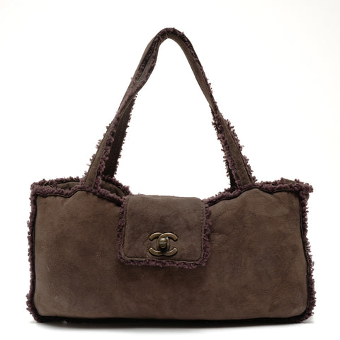 CHANEL No. 5 1997-1999 Mouton Suede Turnlock COCO Mark Shoulder Bag Brown WS25596