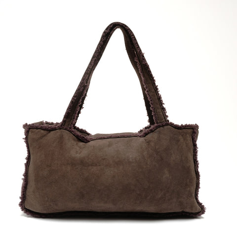 CHANEL No. 5 1997-1999 Mouton Suede Turnlock COCO Mark Shoulder Bag Brown WS25596