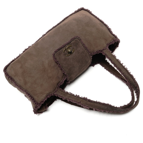 CHANEL No. 5 1997-1999 Mouton Suede Turnlock COCO Mark Shoulder Bag Brown WS25596