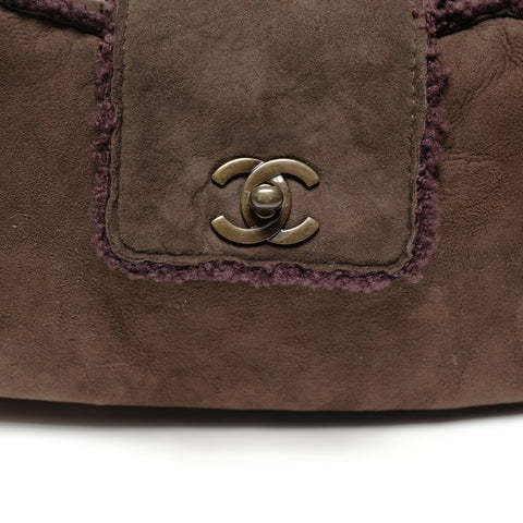 CHANEL No. 5 1997-1999 Mouton Suede Turnlock COCO Mark Shoulder Bag Brown WS25596