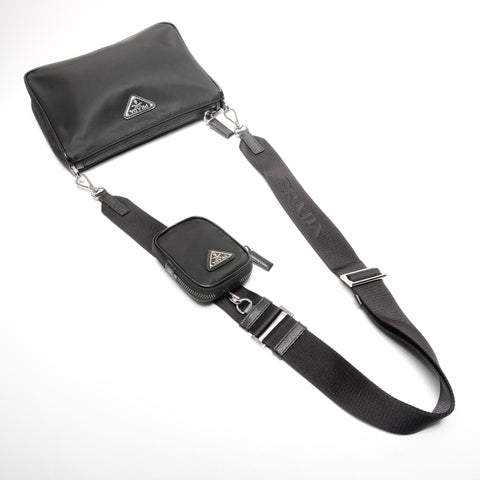 PRADA Re-Nylon Saffiano Pouch with Triangle Logo, Black, 2VH113 Shoulder Bag black WS25599