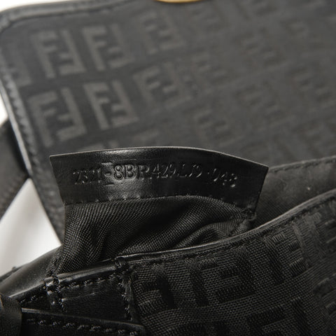 FENDI Zucchino canvas and leather one belt Shoulder Bag black WS25601