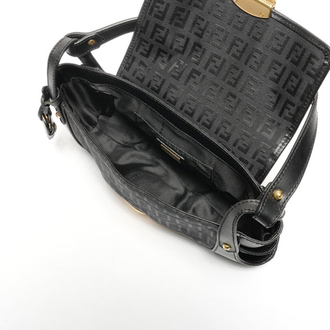 FENDI Zucchino canvas and leather one belt Shoulder Bag black WS25601