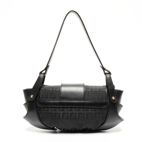 FENDI Zucchino canvas and leather one belt Shoulder Bag black WS25601