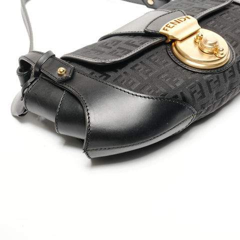 FENDI Zucchino canvas and leather one belt Shoulder Bag black WS25601