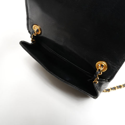 CHANEL 0 Series 1986-1988 Lambskin Mini Flap COCO Mark Shoulder Bag black WS25602