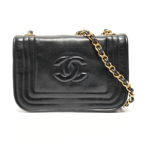 CHANEL 0 Series 1986-1988 Lambskin Mini Flap COCO Mark Shoulder Bag black WS25602