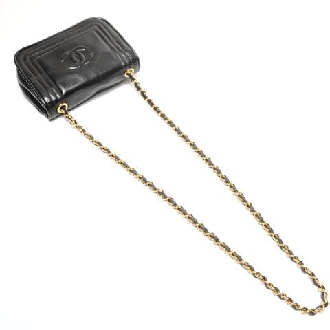 CHANEL 0 Series 1986-1988 Lambskin Mini Flap COCO Mark Shoulder Bag black WS25602