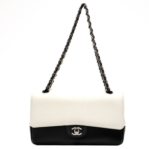 CHANEL 23 Series 20016-2017 Double Flap Chain Leather Two-Tone Shoulder Bag White black WS25606