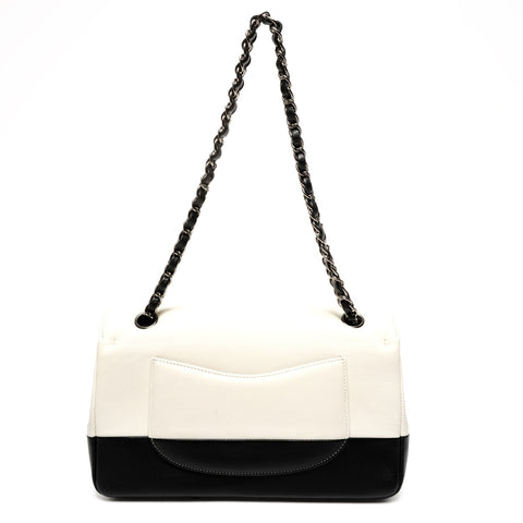 CHANEL 23 Series 20016-2017 Double Flap Chain Leather Two-Tone Shoulder Bag White black WS25606