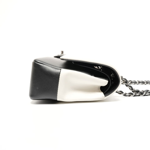 CHANEL 23 Series 20016-2017 Double Flap Chain Leather Two-Tone Shoulder Bag White black WS25606