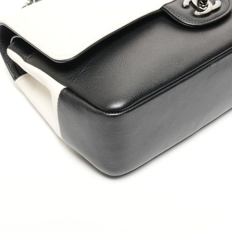 CHANEL 23 Series 20016-2017 Double Flap Chain Leather Two-Tone Shoulder Bag White black WS25606