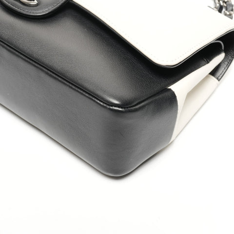 CHANEL 23 Series 20016-2017 Double Flap Chain Leather Two-Tone Shoulder Bag White black WS25606