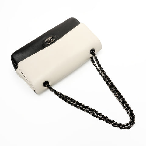 CHANEL 23 Series 20016-2017 Double Flap Chain Leather Two-Tone Shoulder Bag White black WS25606