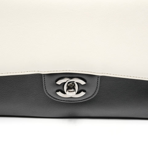 CHANEL 23 Series 20016-2017 Double Flap Chain Leather Two-Tone Shoulder Bag White black WS25606